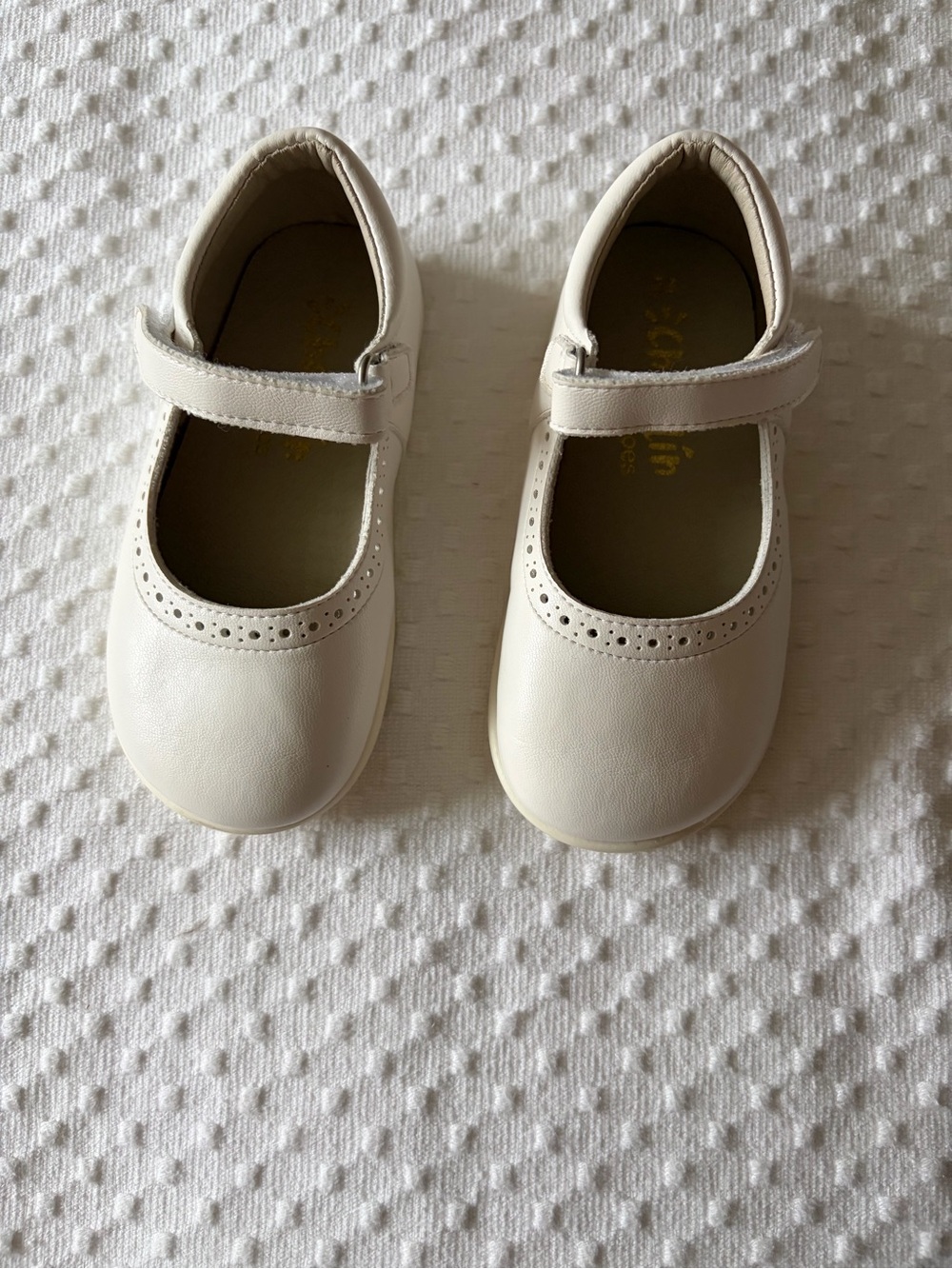 Girls Cream Mary Jane Dress Shoes with Hook-and-Loop Strap